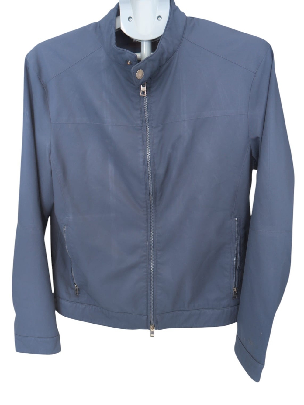 Men’s Slate Blue Bomber Jacket with Stand Collar